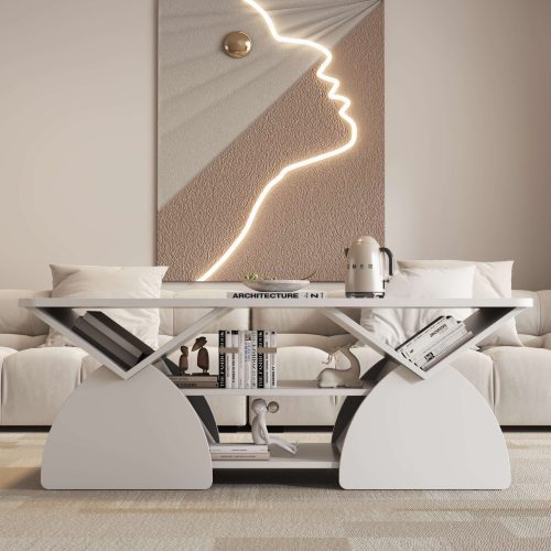 Engineered wood rounded corner rectangular coffee table for living room