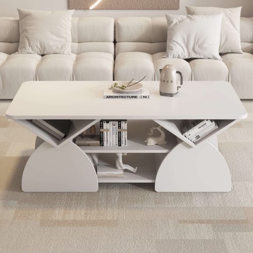 Engineered wood rounded corner rectangular coffee table for living room