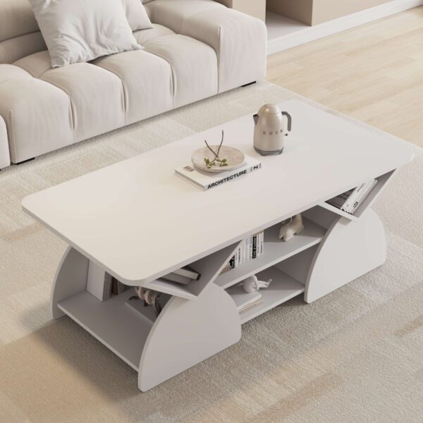 Engineered wood rounded corner rectangular coffee table for living room