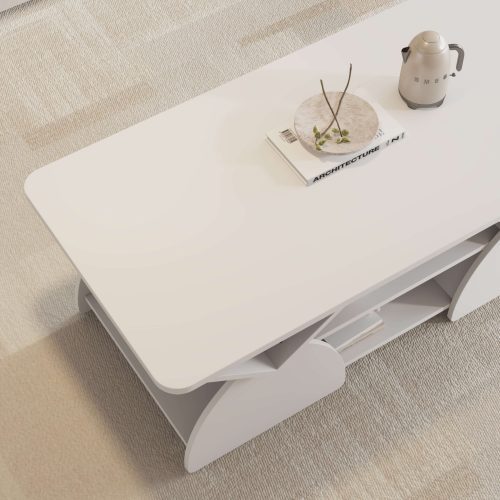 Engineered wood rounded corner rectangular coffee table for living room