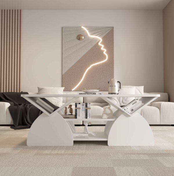 Engineered wood rounded corner rectangular coffee table for living room