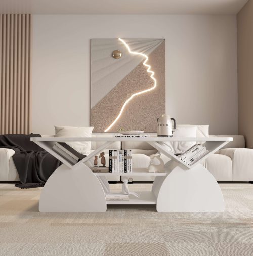 Engineered wood rounded corner rectangular coffee table for living room