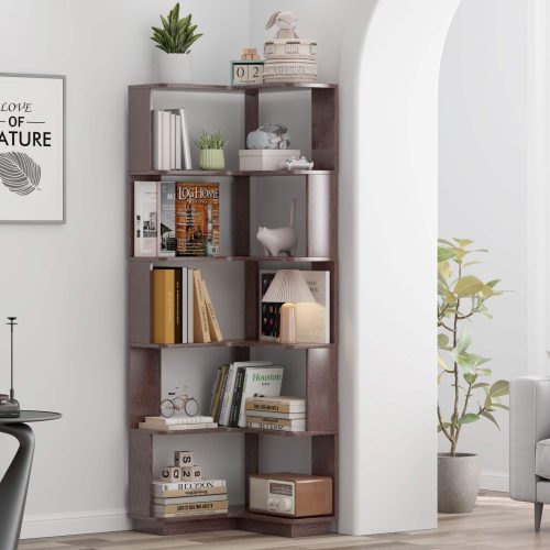 6 Tier Freestanding L-Shaped Corner Bookshelf For Living Room
