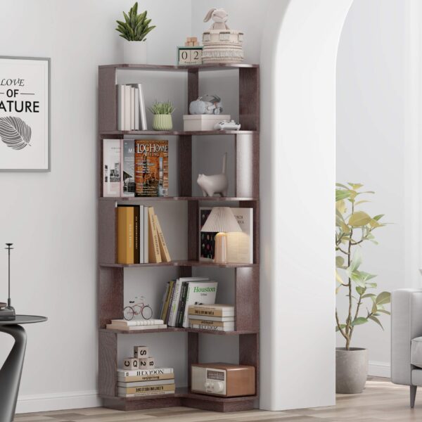 6 Tier Freestanding L-Shaped Corner Bookshelf For Living Room