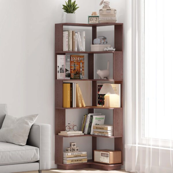 6 Tier Freestanding L-Shaped Corner Bookshelf For Living Room