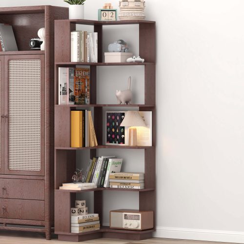 6 Tier Freestanding L-Shaped Corner Bookshelf For Living Room