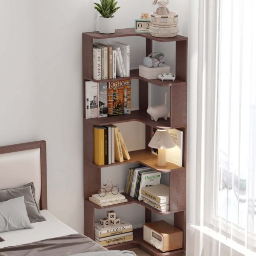 6 Tier Freestanding L-Shaped Corner Bookshelf For Living Room