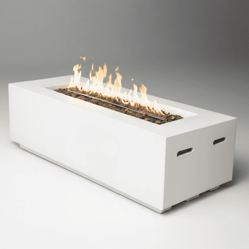 Outdoor Rectangle Propane Fire Pit Table 60inch, 60,000 BTU Concrete Fire Table with Waterproof Cover, Auto-Ignition, Free Lava Rocks,White