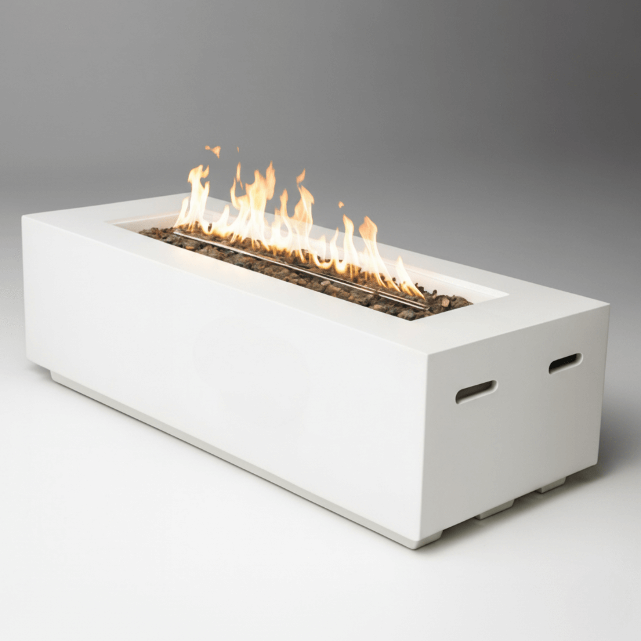 Outdoor Rectangle Propane Fire Pit Table 60inch, 60,000 BTU Concrete Fire Table with Waterproof Cover, Auto-Ignition, Free Lava Rocks,White