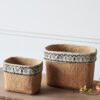 Set of 2 Rectangular Basket Planters with Geometric Trim,