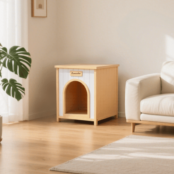 Lumicedar Cream Yellow Flat Roof Pet House FSC Solid Wood 53×51.6×60 cm Indoor Shelter for Small Cats & Dogs