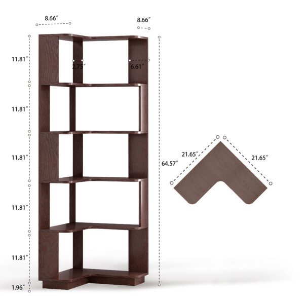 6 Tier Freestanding L-Shaped Corner Bookshelf For Living Room
