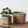 Set of 2 Rectangular Basket Planters with Geometric Trim,