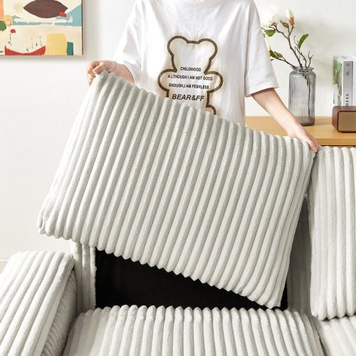 71" Sofa Plush Corduroy Square Storage Armrest USB port