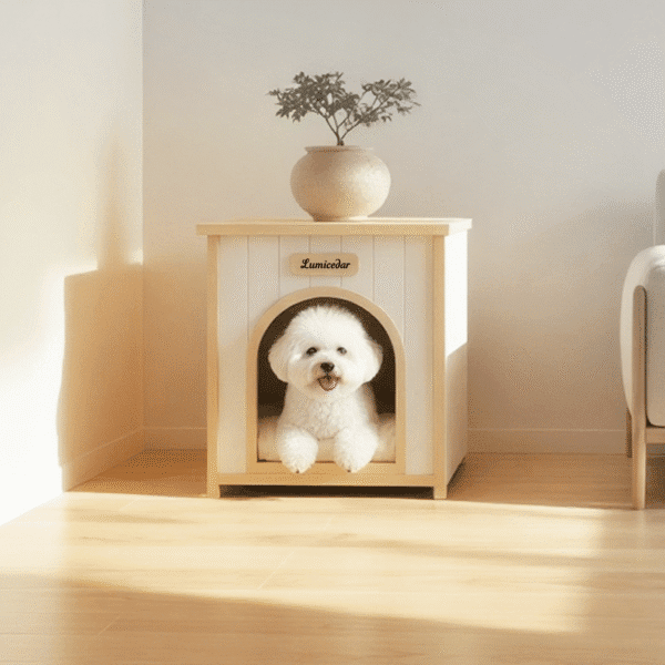 Lumicedar Cream Yellow Flat Roof Pet House FSC Solid Wood 53×51.6×60 cm Indoor Shelter for Small Cats & Dogs