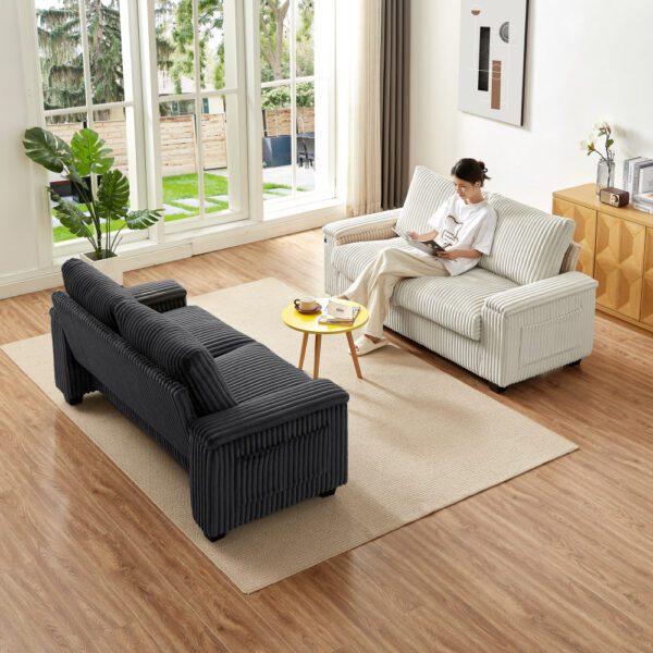 71" Sofa Plush Corduroy Square Storage Armrest USB port