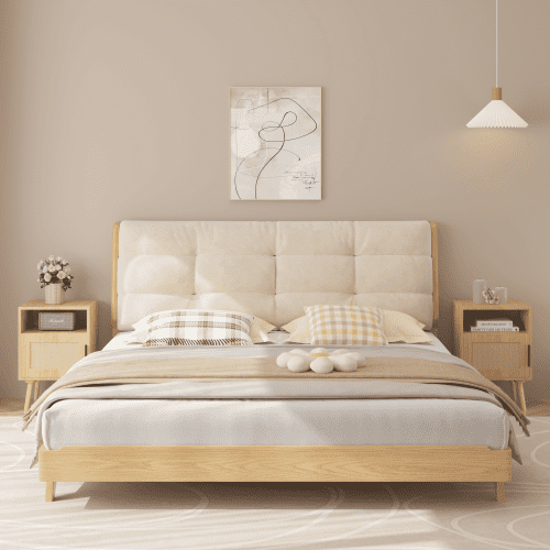 d476b7c686669f54908d885f1d6db9be 22.83'' H Rattan Nightstand, Side Table with Door Open Shelf