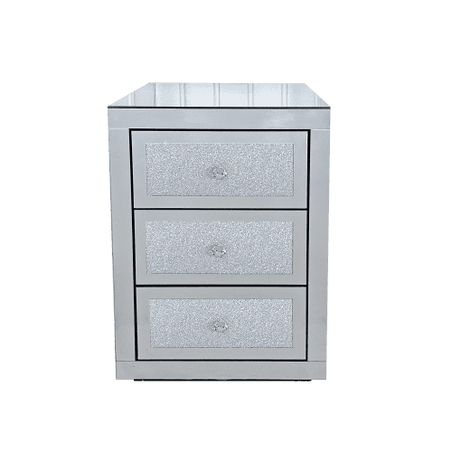 3-Drawer Mirrored Nightstand Bedside Table Glass Accent End Table Silver