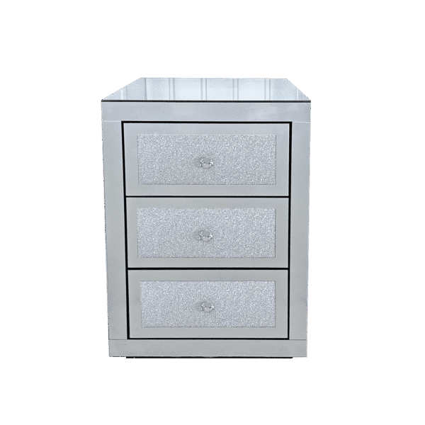 3-Drawer Mirrored Nightstand Bedside Table Glass Accent End Table Silver