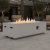 Outdoor Rectangle Propane Fire Pit Table 60inch, 60,000 BTU Concrete Fire Table with Waterproof Cover, Auto-Ignition, Free Lava Rocks,White