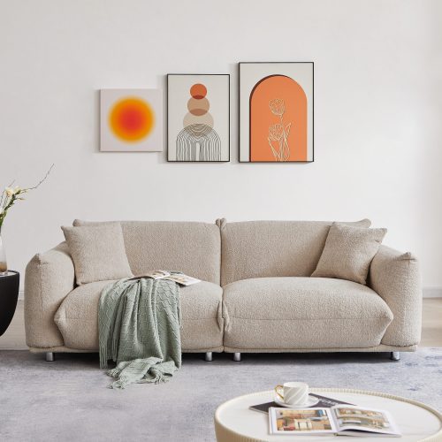 Oversized Loveseat Sofa for Living Room, Sherpa Sofa with Metal Legs