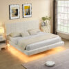 White Boucle Floating Bed with Light