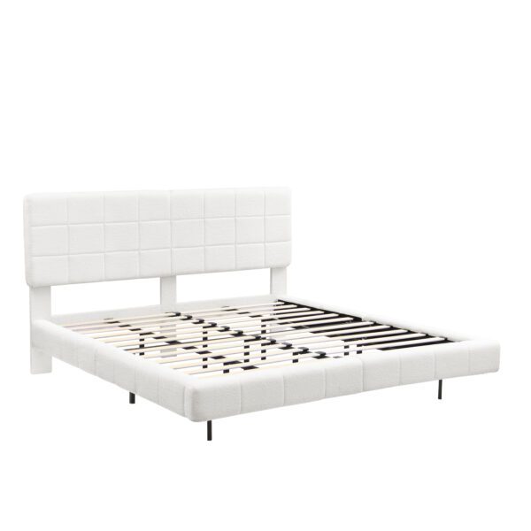 White Boucle Floating Bed with Light