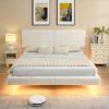 White Boucle Floating Bed with Light