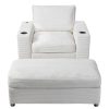 42.8" Oversized Chaise Lounge Chair with Storage Ottoman, Corduroy Sofa Bed with Cup Holders & USB Charging Port