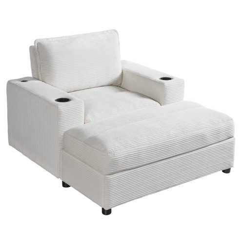 42.8" Oversized Chaise Lounge Chair with Storage Ottoman, Corduroy Sofa Bed with Cup Holders & USB Charging Port