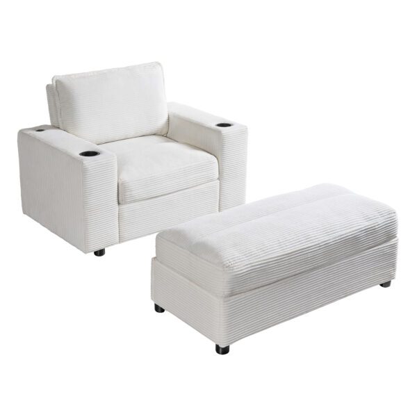 42.8" Oversized Chaise Lounge Chair with Storage Ottoman, Corduroy Sofa Bed with Cup Holders & USB Charging Port