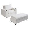 42.8" Oversized Chaise Lounge Chair with Storage Ottoman, Corduroy Sofa Bed with Cup Holders & USB Charging Port