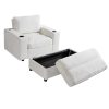 42.8" Oversized Chaise Lounge Chair with Storage Ottoman, Corduroy Sofa Bed with Cup Holders & USB Charging Port