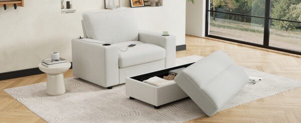 42.8" Oversized Chaise Lounge Chair with Storage Ottoman, Corduroy Sofa Bed with Cup Holders & USB Charging Port