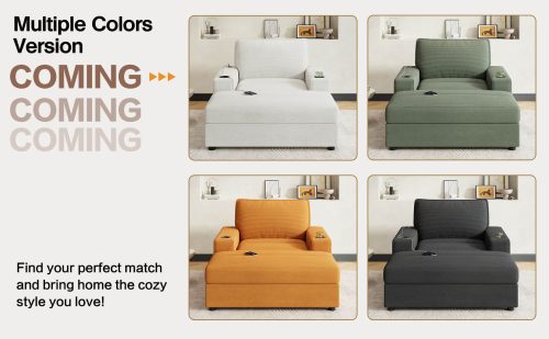 42.8" Oversized Chaise Lounge Chair with Storage Ottoman, Corduroy Sofa Bed with Cup Holders & USB Charging Port