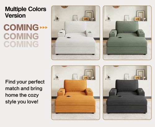 42.8" Oversized Chaise Lounge Chair with Storage Ottoman, Corduroy Sofa Bed with Cup Holders & USB Charging Port