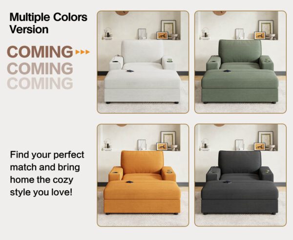 42.8" Oversized Chaise Lounge Chair with Storage Ottoman, Corduroy Sofa Bed with Cup Holders & USB Charging Port