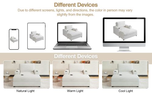 42.8" Oversized Chaise Lounge Chair with Storage Ottoman, Corduroy Sofa Bed with Cup Holders & USB Charging Port