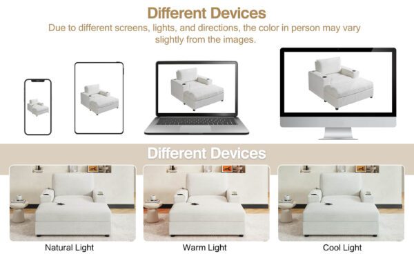 42.8" Oversized Chaise Lounge Chair with Storage Ottoman, Corduroy Sofa Bed with Cup Holders & USB Charging Port