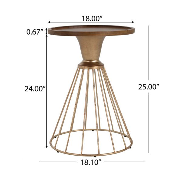 HOLLOW EDGE RETRO ART PINE SIDE TABLE, ANTIQUE GOLD + NATURAL COLOR