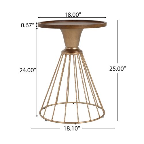 HOLLOW EDGE RETRO ART PINE SIDE TABLE, ANTIQUE GOLD + NATURAL COLOR