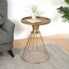 HOLLOW EDGE RETRO ART PINE SIDE TABLE, ANTIQUE GOLD + NATURAL COLOR