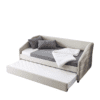 Twin Size Daybed with Trundle Upholstered Tufted Sofa Bed, Linen Fabric, Beige (82.5"x42.5"x34")