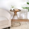 HOLLOW EDGE RETRO ART PINE SIDE TABLE, ANTIQUE GOLD + NATURAL COLOR