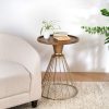 HOLLOW EDGE RETRO ART PINE SIDE TABLE, ANTIQUE GOLD + NATURAL COLOR