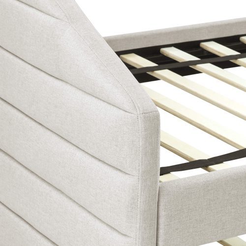 Twin Size Daybed with Trundle Upholstered Tufted Sofa Bed, Linen Fabric, Beige (82.5"x42.5"x34")