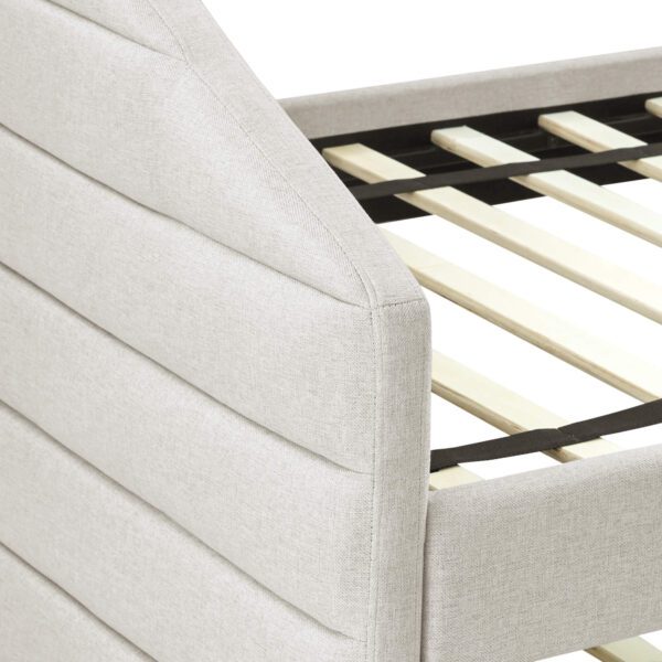 Twin Size Daybed with Trundle Upholstered Tufted Sofa Bed, Linen Fabric, Beige (82.5"x42.5"x34")