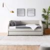 Twin Size Daybed with Trundle Upholstered Tufted Sofa Bed, Linen Fabric, Beige (82.5"x42.5"x34")