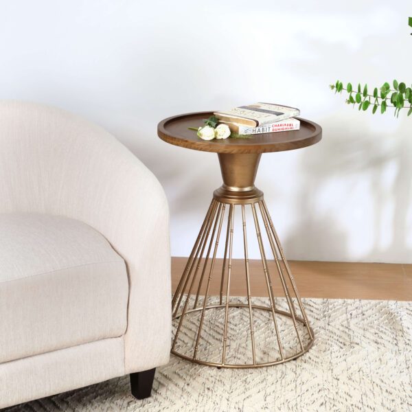 HOLLOW EDGE RETRO ART PINE SIDE TABLE, ANTIQUE GOLD + NATURAL COLOR