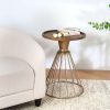 HOLLOW EDGE RETRO ART PINE SIDE TABLE, ANTIQUE GOLD + NATURAL COLOR